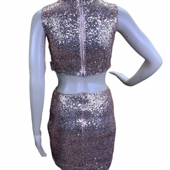 TOBI Rose Gold Dress Sequin Cut Out Mini Dress - Picture 3 of 12